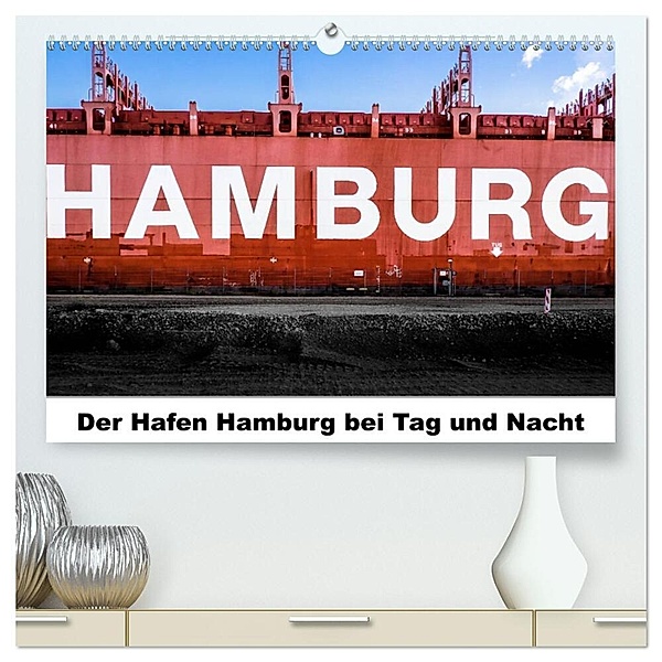 Der Hafen Hamburg bei Tag und Nacht (hochwertiger Premium Wandkalender 2024 DIN A2 quer), Kunstdruck in Hochglanz, Matthias Voss