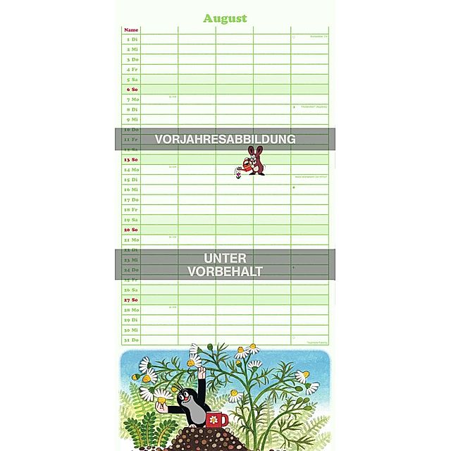 Der kleine Maulwurf 2024 Familienplaner - Familien-Timer - Termin-Planer -  Kinder-Kalender - Familien-Kalender - 22x45 - Kalender bestellen