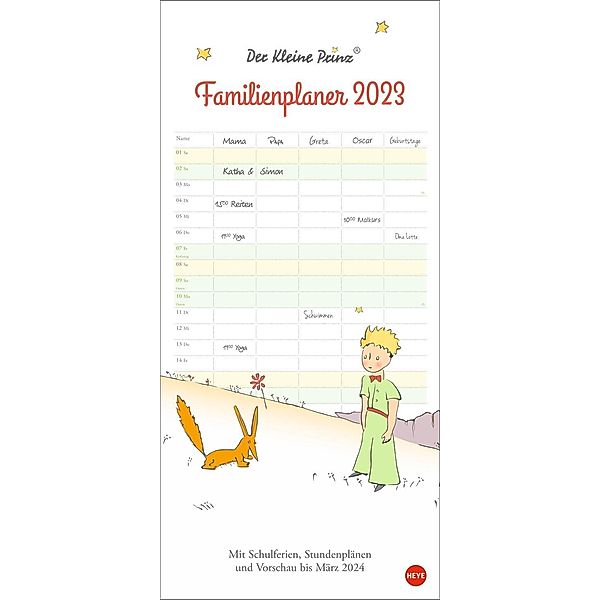 Der Kleine Prinz Familienplaner 2023. Familienkalender mit Motiven aus dem Kinderbuch-Klassiker. Wand-Kalender mit 5 Spa