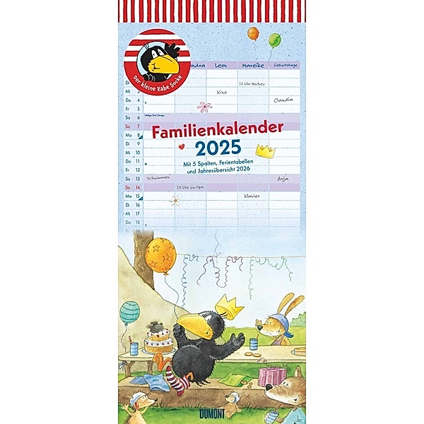 Der kleine Rabe Socke Familienkalender 2025 - Wandkalender - Familienplaner mit 5 Spalten - Format 22 x 49,5 cm, Nele Moost
