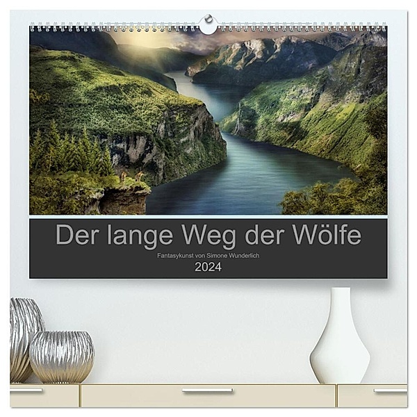 Der lange Weg der Wölfe (hochwertiger Premium Wandkalender 2024 DIN A2 quer), Kunstdruck in Hochglanz, Simone Wunderlich