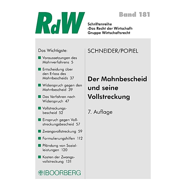 Der Mahnbescheid und seine Vollstreckung / RdW Bd.181, Roman Schneider, Dominique Johanna Popiel
