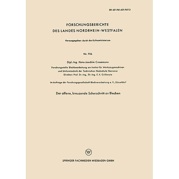 Der offene, kreuzende Scherschnitt an Blechen, Hans-Joachim Crasemann