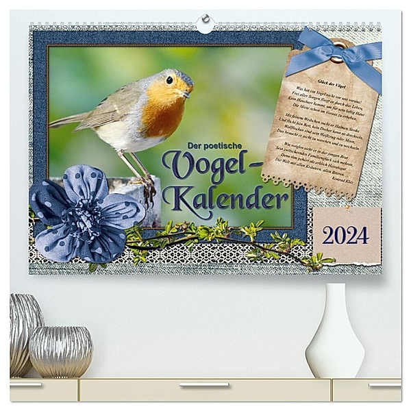 Der poetische Vogelkalender (hochwertiger Premium Wandkalender 2024 DIN A2 quer), Kunstdruck in Hochglanz, Sabine Löwer