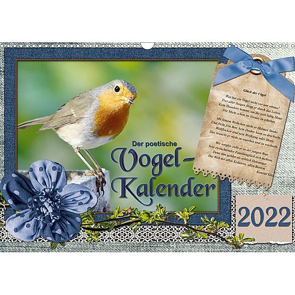 Der poetische Vogelkalender (Wandkalender 2022 DIN A3 quer), Sabine Löwer