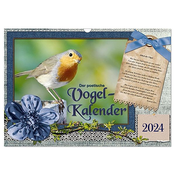 Der poetische Vogelkalender (Wandkalender 2024 DIN A3 quer), CALVENDO Monatskalender, Sabine Löwer