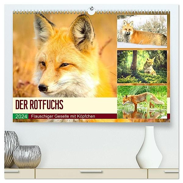 Der Rotfuchs. Flauschiger Geselle mit Köpfchen (hochwertiger Premium Wandkalender 2024 DIN A2 quer), Kunstdruck in Hochglanz, Rose Hurley