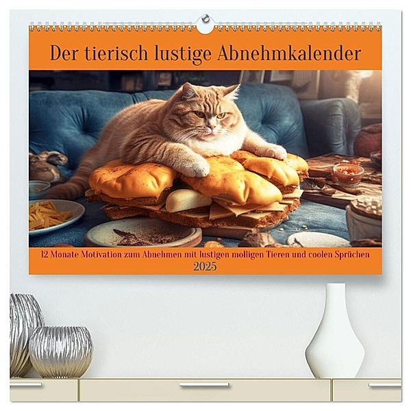 Der tierisch lustige Abnehmkalender (hochwertiger Premium Wandkalender 2025 DIN A2 quer), Kunstdruck in Hochglanz, Calvendo, Peter Rübsamen