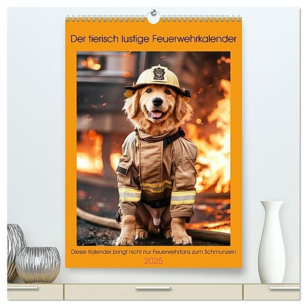 Der tierisch lustige Feuerwehrkalender (hochwertiger Premium Wandkalender 2025 DIN A2 hoch), Kunstdruck in Hochglanz, Calvendo, Peter Rübsamen