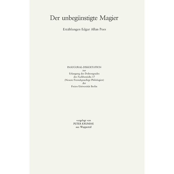 Der unbegünstigte Magier / Studien zur Allgemeinen und Vergleichenden Literaturwissenschaft