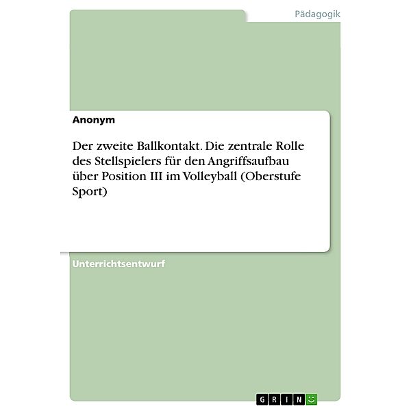 Der zweite Ballkontakt. Die zentrale Rolle des Stellspielers für den Angriffsaufbau über Position III im Volleyball (Oberstufe Sport)