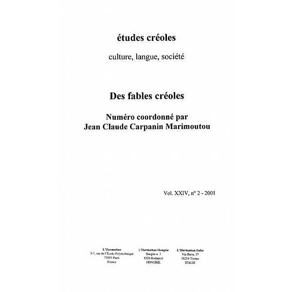 DES FABLES CREOLES / Hors-collection, Collectif