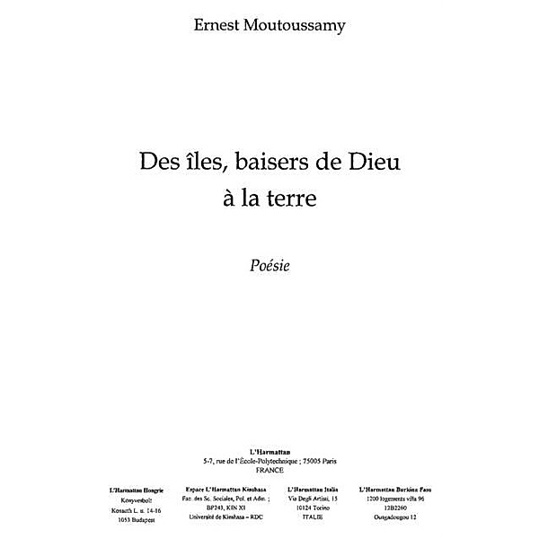 Des iles baisers de dieu a laterre / Hors-collection, Ernest Moutoussamy