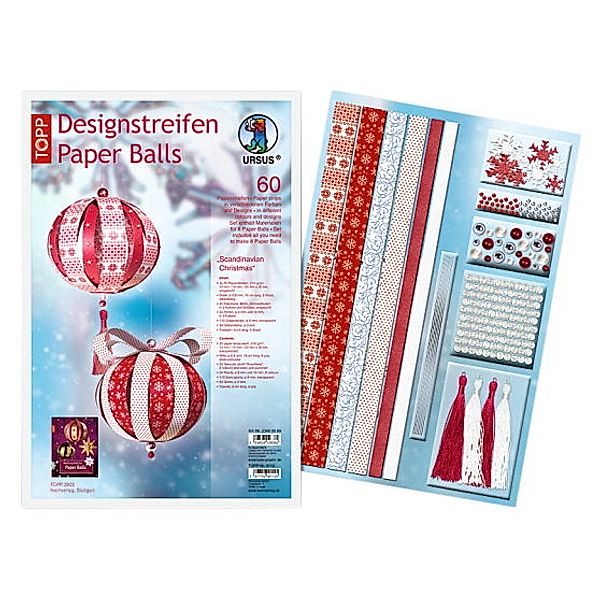 Designstreifen Paper Balls, 60 Papierstreifen (Ausführung: Scandinavian Christmas)