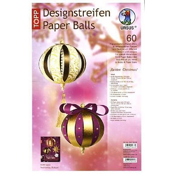 Designstreifen Paper Balls Golden Christmas, Papierset