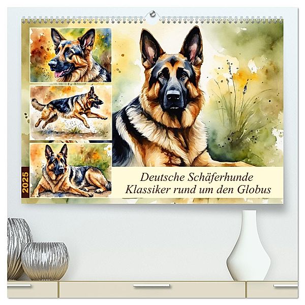 Deutsche Schäferhunde - Klassiker rund um den Globus (hochwertiger Premium Wandkalender 2025 DIN A2 quer), Kunstdruck in Hochglanz, Calvendo, Claudia Kleemann