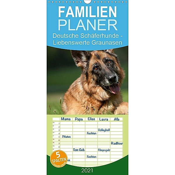 Deutsche Schäferhunde - Liebenswerte Graunasen - Familienplaner hoch (Wandkalender 2021 , 21 cm x 45 cm, hoch), Petra Schiller