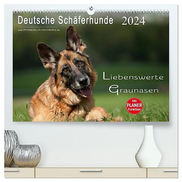 Deutsche Schäferhunde - Liebenswerte Graunasen (hochwertiger Premium Wandkalender 2024 DIN A2 quer), Kunstdruck in Hochglanz, Petra Schiller