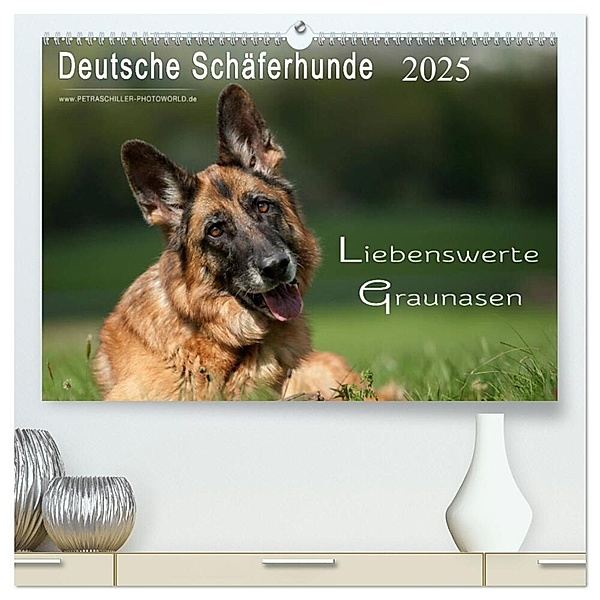 Deutsche Schäferhunde - Liebenswerte Graunasen (hochwertiger Premium Wandkalender 2025 DIN A2 quer), Kunstdruck in Hochglanz, Calvendo, Petra Schiller