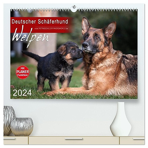 Deutscher Schäferhund - Welpen (hochwertiger Premium Wandkalender 2024 DIN A2 quer), Kunstdruck in Hochglanz, Petra Schiller