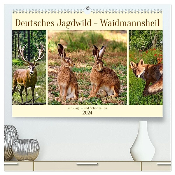 Deutsches Jagdwild - Waidmannsheil (hochwertiger Premium Wandkalender 2024 DIN A2 quer), Kunstdruck in Hochglanz, Claudia Kleemann