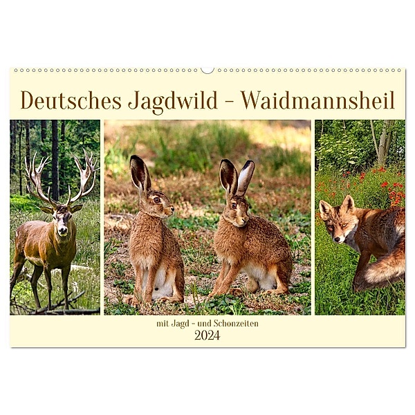 Deutsches Jagdwild - Waidmannsheil (Wandkalender 2024 DIN A2 quer), CALVENDO Monatskalender, Claudia Kleemann