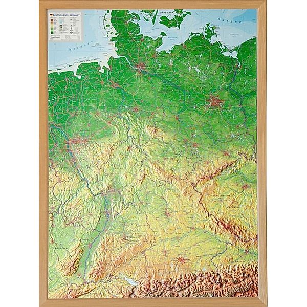 Deutschland, Reliefkarte 1:1.2.000.000 mit Naturholzrahmen, André Markgraf, Mario Engelhardt