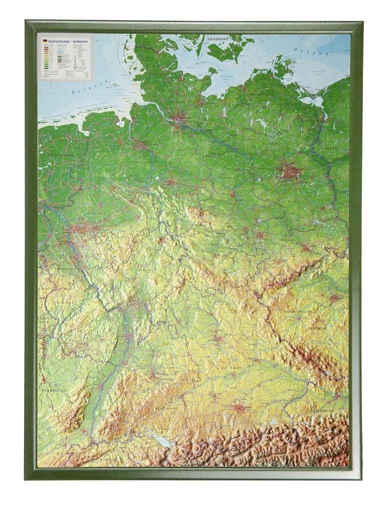 Deutschland, Reliefkarte, Groß, mit Holzrahmen Buch versandkostenfrei