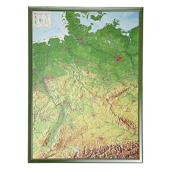 Deutschland, Reliefkarte, Groß, mit Holzrahmen. Germany, André Markgraf, Mario Engelhardt