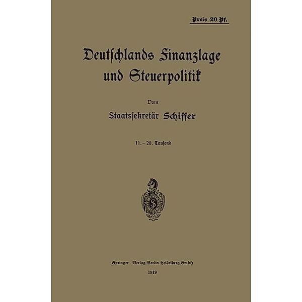 Deutschlands Finanzlage und Steuerpolitik, Eugen Schiffer