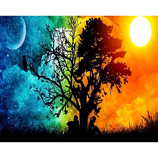 Diamond Painting Baum mit Mond und Sonne 50 x 40 cm