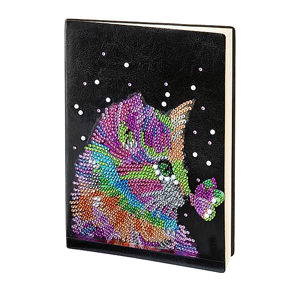 Diamond Painting Notizbuch (Motiv: Katze & Schmetterling, DIN A5)