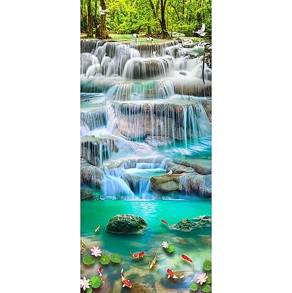 Diamond Painting Wasserfall mit Fischen 30 x 60 cm