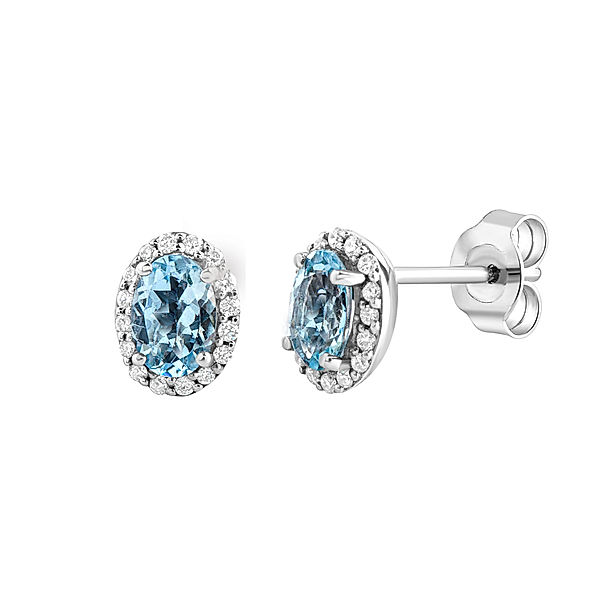 Diamonds by Ellen K. Ohrstecker 585/- Gold Aquamarine blau 0,8cm Diamantiert 0,144ct.