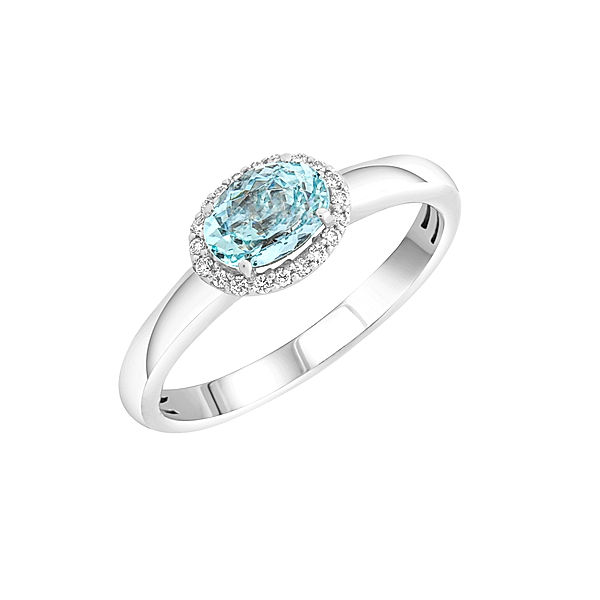 Diamonds by Ellen K. Ring 585/- Gold Aquamarine blau Glänzend 0,09ct. (Größe: 056 (17,8))