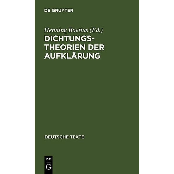 Dichtungstheorien der Aufklärung / Deutsche Texte Bd.19