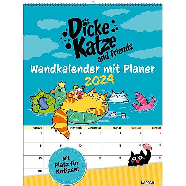Dicke Katze and Friends - Wandkalender mit Planer 2024, Olivia Vieweg