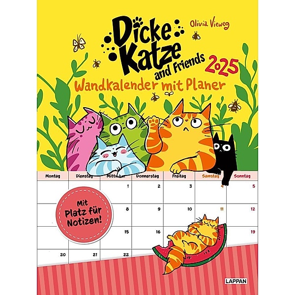 Dicke Katze and Friends - Wandkalender mit Planer 2025, Olivia Vieweg