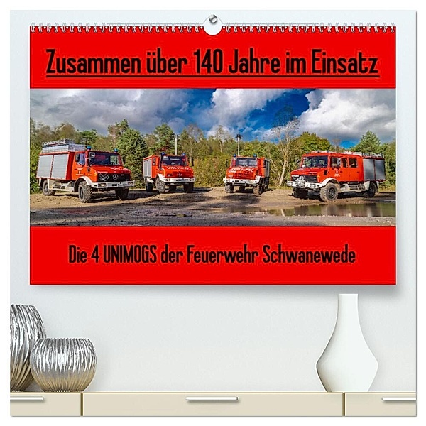 Die 4 UNIMOGS der Feuerwehr Schwanewede (hochwertiger Premium Wandkalender 2024 DIN A2 quer), Kunstdruck in Hochglanz, Andreas Jannusch