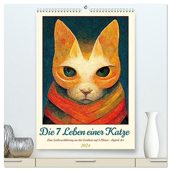 Die 7 Leben einer Katze (hochwertiger Premium Wandkalender 2024 DIN A2 hoch), Kunstdruck in Hochglanz, Sandra Felke