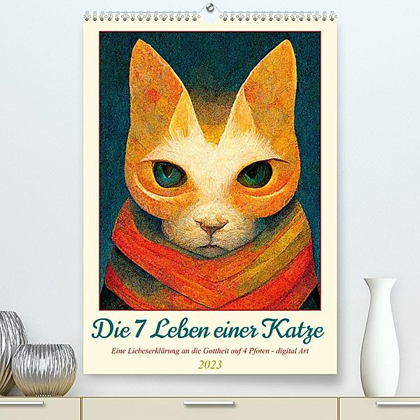 Die 7 Leben einer Katze (Premium, hochwertiger DIN A2 Wandkalender 2023, Kunstdruck in Hochglanz), Sandra Felke