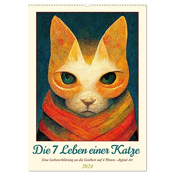 Die 7 Leben einer Katze (Wandkalender 2024 DIN A2 hoch), CALVENDO Monatskalender, Sandra Felke
