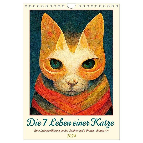 Die 7 Leben einer Katze (Wandkalender 2024 DIN A4 hoch), CALVENDO Monatskalender, Sandra Felke