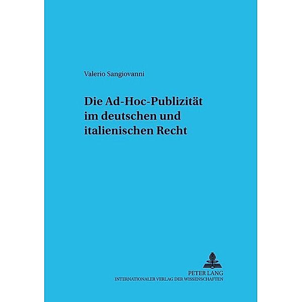 Die Ad-hoc-Publizität im deutschen und italienischen Recht, Valerio Sangiovanni