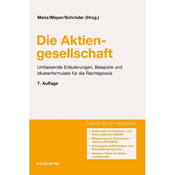 Die Aktiengesellschaft / Berliner Rechtshandbücher, Gerhard Manz, Barbara Mayer, Albert Schröder, Stefan Lammel, Hendrik Thies