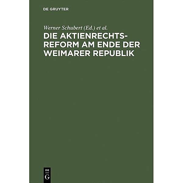 Die Aktienrechtsreform am Ende der Weimarer Republik