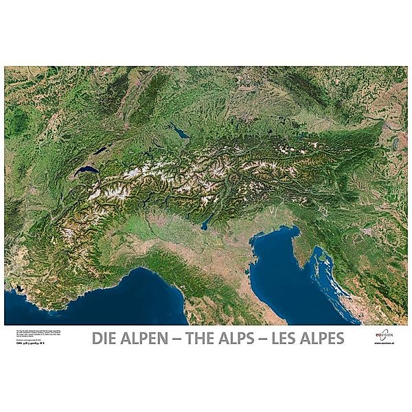 Die Alpen, Satellitenbildkarte, Plano