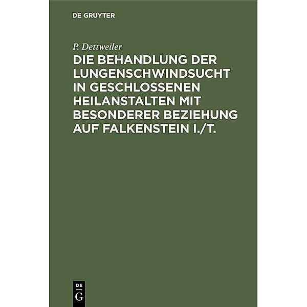 Die Behandlung der Lungenschwindsucht in geschlossenen Heilanstalten mit besonderer Beziehung auf Falkenstein i./T., P. Dettweiler