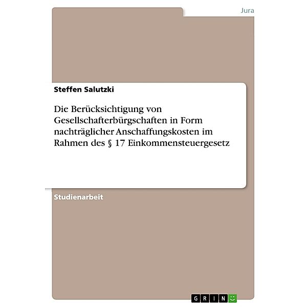 Die Berücksichtigung von Gesellschafterbürgschaften in Form nachträglicher Anschaffungskosten im Rahmen des § 17 Einkommensteuergesetz, Steffen Salutzki