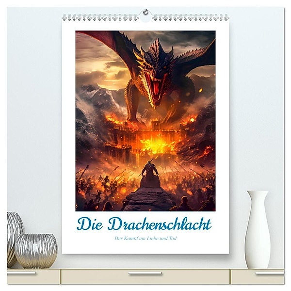 Die Drachenschlacht (hochwertiger Premium Wandkalender 2024 DIN A2 hoch), Kunstdruck in Hochglanz, Steffen Gierok-Latniak
